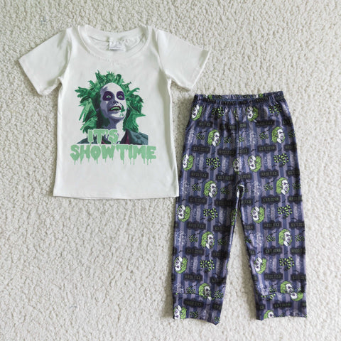 SALE BSSO0084 Halloween IT'S SHOWTIME Green Gray Boy's Shorts Set