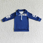 Boy's Western Bull Cow Blue With Zipper Pullover Shirt Top