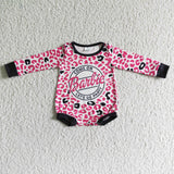 LR0023 Pink Barbie Baby Letter Leopard Long Sleeves Baby Bubble Cute Girl's Romper