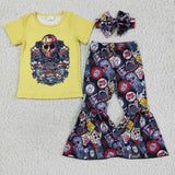 GSPO0128 Halloween Skull Yellow With Bow Girl's Set