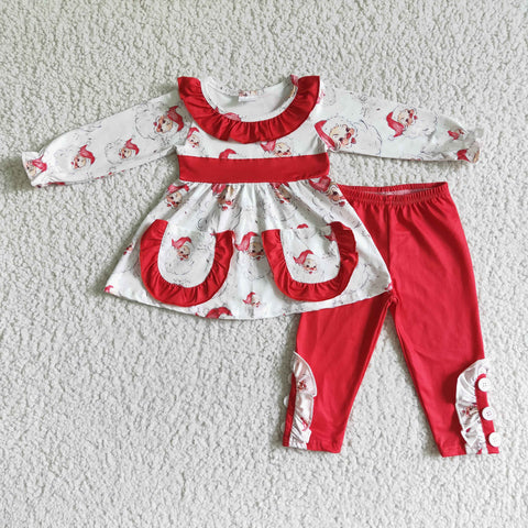 Christmas Santa Red Cute With Pockets Girl's Set