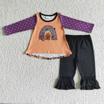 SALE GLP0049 Halloween Vibes Pumpkin Black Girl's Set