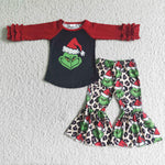 Christmas Green animal Leopard Red Black Girl's Set