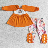 SALE GLP0024 Happy Fall Yall Pumpkin Orange Flower Girl's Set