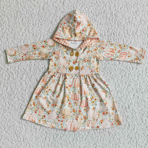 Pumpkin Flower Orange Plaid Cute New Design Hoodie Girl's Coat