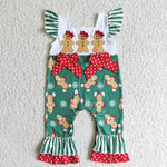 SR0064 Christmas Embroidery Gingerbread Red Bow Baby Cute Girl's Romper