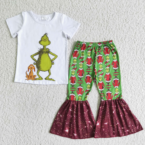 A8-5 Christmas Green animal Short Sleeves Girl's Set