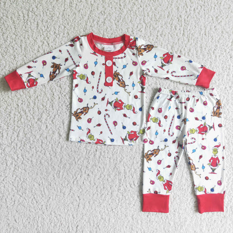 BLP0028 Green animal Christmas Red Boy's Set Pajamas