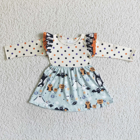 Halloween Pumpkin Ghost Dots With Pockets Girl's Dress