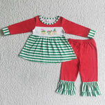 Christmas Green Red Stripe Cute Girl's Set