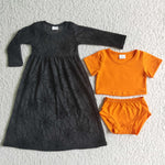 Boutique Halloween Spider Web Tulle With Shirt Shorts 3 pcs Girl's Set