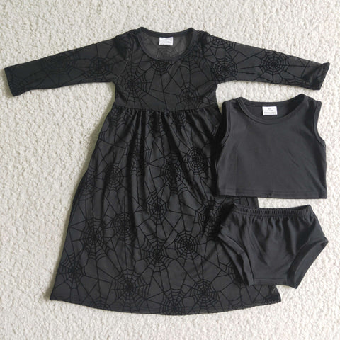 Boutique Halloween Spider Web Tulle With Shirt Shorts 3 pcs Girl's Set