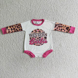 WESTERN Baby Letter Leopard Pink Long Sleeves Baby Bubble Cute Girl's Romper