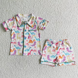 BSSO0052 Summer Colorful Dinosaur Pajamas Boy's Shorts Set