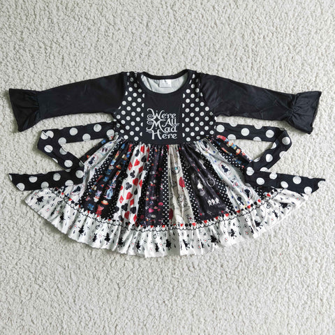 Deadline 10.15 SALE 6 A12-11 Halloween Black We all mad here Splicing Twirl Girl's Dress