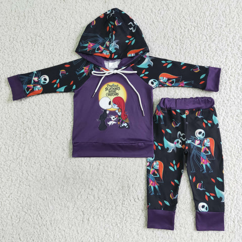 Halloween Bull Purple Hoodie Boy's Set