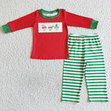 Christmas Little People Green Red Stripe Cute Boy's Set