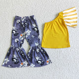 SALE GSPO0138  Halloween Pumpkin Skull Orange Stripe Bow Girl's Set