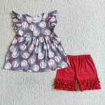 A10-5-1 Baseball Babe Red Girl's Shorts Set