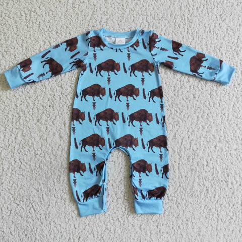 Western Cowboy Cow Blue Baby Cute Boy's Romper