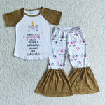 SALE C0-22 Golden Short Sleeve Unicorn Girl's Set