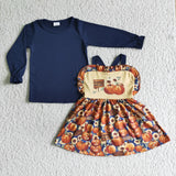 GLD0031 Pumpkins for sale Navy Blue Overalls Cute Girl's Skirt Set