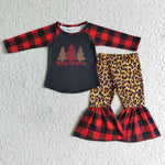 Merry Christmas Trees Red Plaid Leopard Set