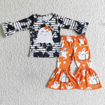 SALE 6 A11-13 Halloween Ghost Stripe Black Girl's Outfits