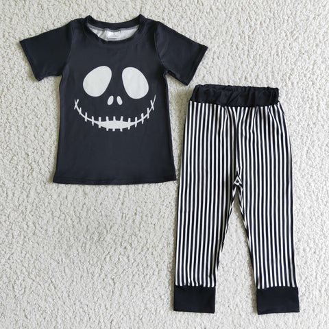 BSPO0023 Halloween Skull Black Stripe Boy's Set