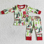 BLP0052 Christmas Green Tree Cartoon Red Boy's Set Pajamas