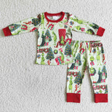 BLP0052 Christmas Green Tree Cartoon Red Boy's Set Pajamas