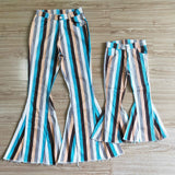 Adult Green Stripe Jeans Fashion Flared Pants