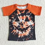 BT0043 Boy's Halloween Short Sleeves Tie Dry Orange Cute Shirt Top