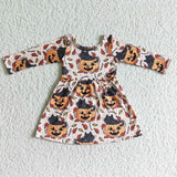 GLD0065 Halloween Pumpkin Long Sleeves Girl's Dress