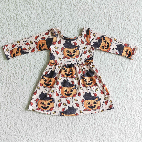 Halloween Pumpkin Long Sleeves Girl's Dress
