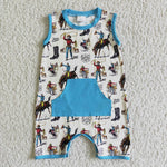 SR0043 Cowboy Blue With Pocket Boy's Romper