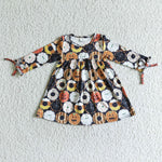 GLD0066 Halloween Pumpkin Donut Long Sleeves Girl's Dress