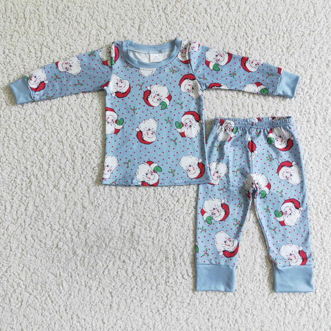 BLP0056 Christmas Santa Blue Dots Cute Boy's Girl's Set Pajamas