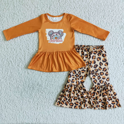 New Fall Vibes Pumpkin Rianbow Leopard Girl's Set