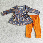 Halloween Western Cow Orange Girl's Set