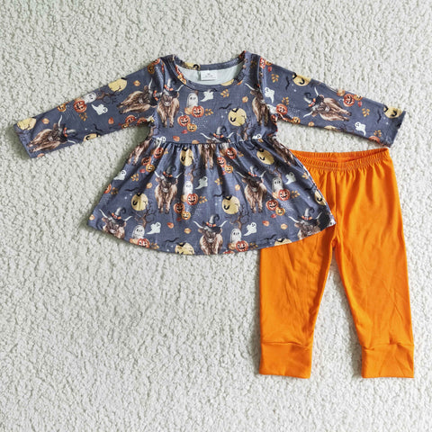 Halloween Western Cow Orange Girl's Set