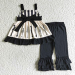 D1-12 Halloween Black Clown Ruffles Belt Girl's Outfits