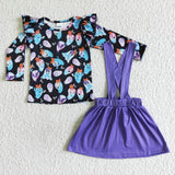 Halloween Ghost Tie Dry Purple Overalls Cute Girl's Skirt Set