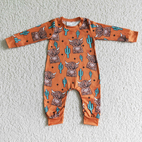 Western Cowboy Cow Cactus Orange Baby Cute Boy's Romper