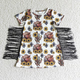 SALE GSD0084 Fashion Western Sunflower Cactus With Tassel Girl's Dress