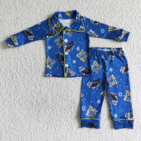Boutique Boy's Pajamas Blue Car Express Outfits