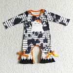 Halloween Ghost Stripe Black Girl's Romper