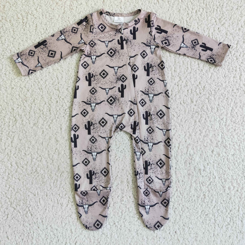 Western Cactus Cow Bull Zipper Sleepers Cute Baby Girl's Boy's Romper