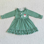 6 C10-7 Boutique Girl's Gown Green Plaid Christmas Santa Claus Dress