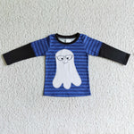 Boy's Halloween Ghost Purple Stripe Cute Shirt Top